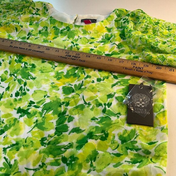 Vince Camuto Womens Floral Ruffle Flutter Short Sleeve Blouse Green Size Medium - Picture 8 of 10